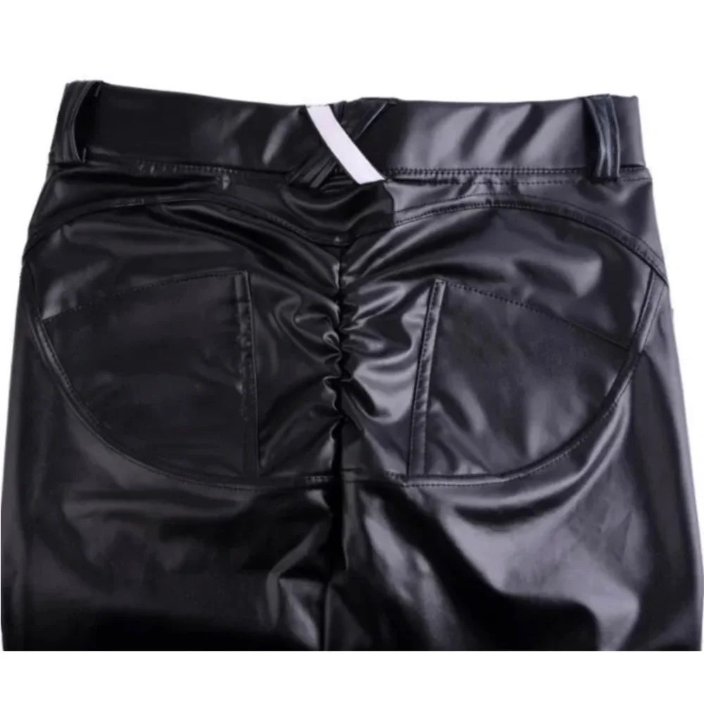 WOMEN'S Sexy High Waist Skinny Faux PU Leather Leggings Pants Butt Lift XL - Picture 8 of 16